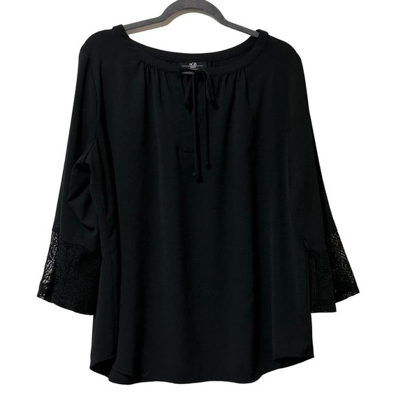 AGB women’s size 1X flowy black semi sheer black lace cuffs blouse - Picture 1 of 7